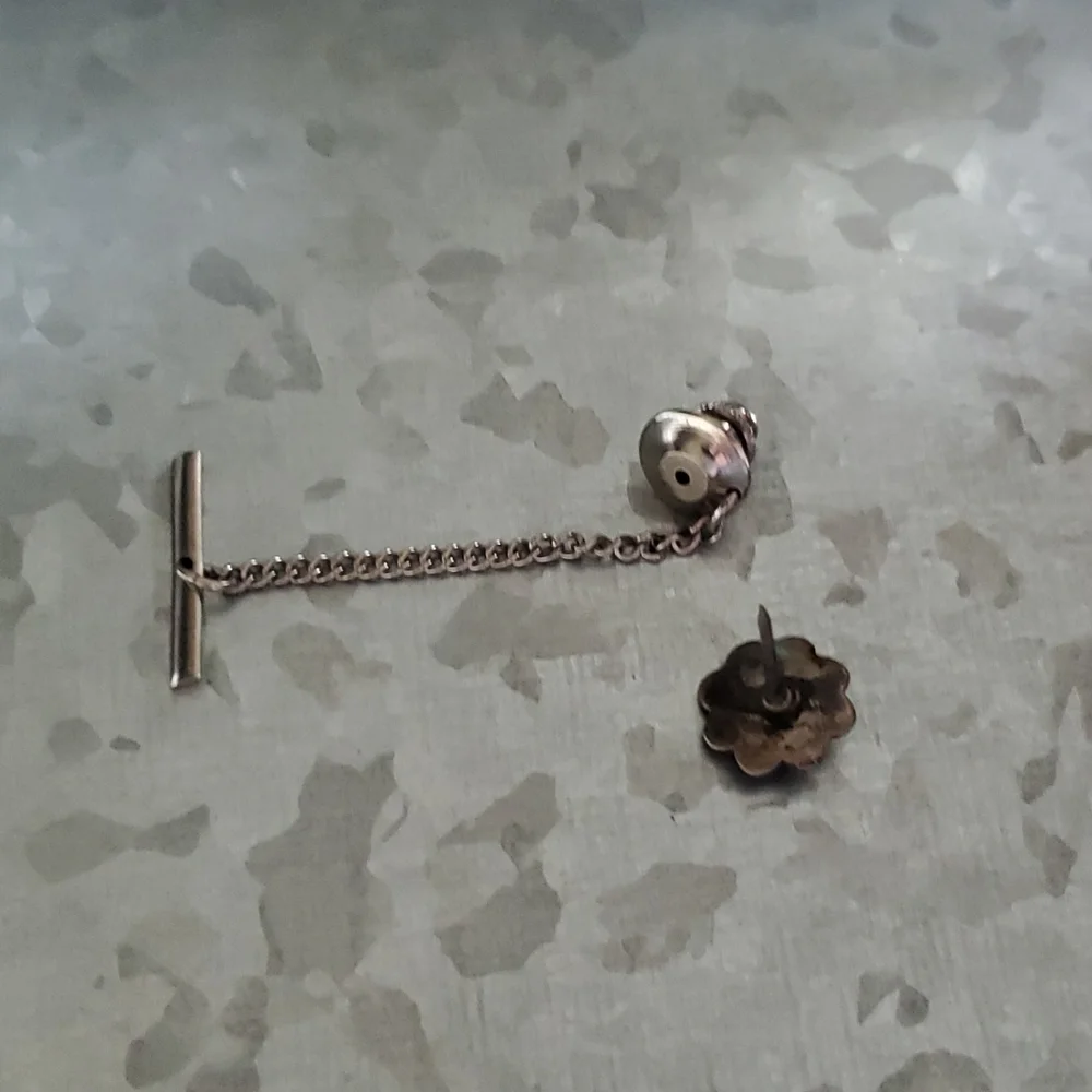Vintage Silver Tie Tack with Smokey Grey Stone